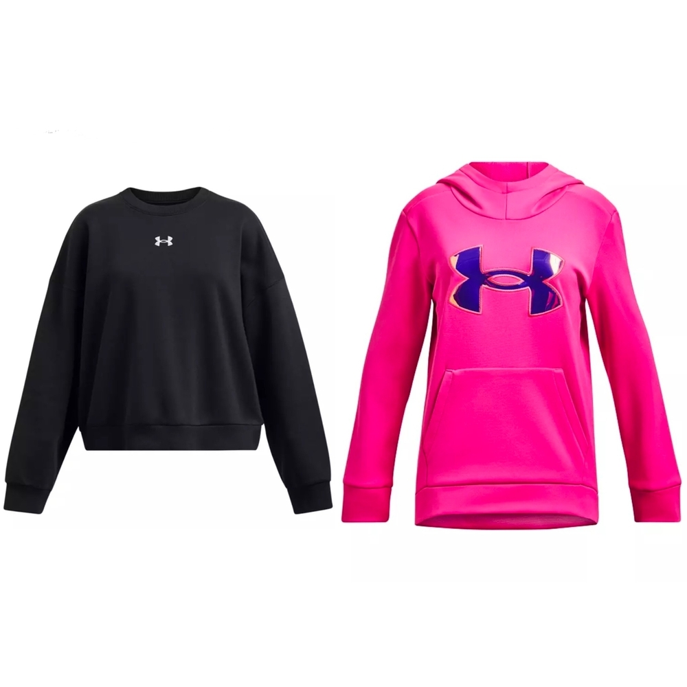 Under Armour NWT Neon Pink Hoodie and Black Crewneck Set Lot Girls Size Large